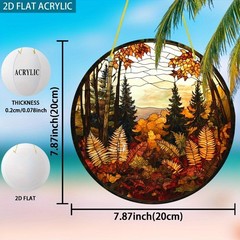 Autumn Forest Maple Fern Round Acrylic Suncatcher Fall Window Hanging Home Decor