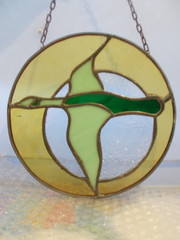 Vintage Stained Glass Leaded Suncatcher 7 1/2″ Round Flying Bird Duck Randy ’98