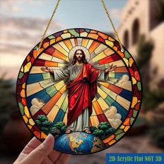 Blessing Jesus Christ Open Arms Standing On World Globe Acrylic Suncatcher Decor