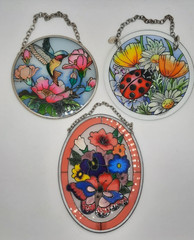 AMIA Studios & Other Lot of 3 Small Faux Stained Glass Suncatchers Vintage