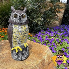 Large Plastic Owl with Glowing Eyes, Rotating Head, Motion Sensor for Garden