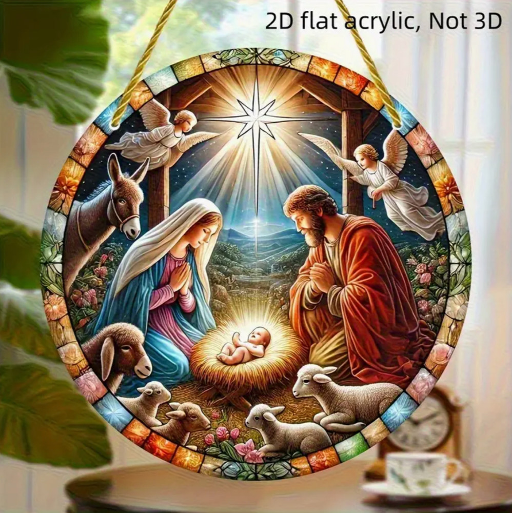 Acrylic Christmas Nativity/Holy Family Suncatcher-2D-Stained Glass Look-5.9in