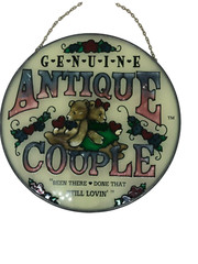 Vintage 1997 Joan Baker Designs Stained Glass Sun Catcher “Antique Couple”