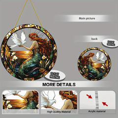 Mermaid & Dove Acrylic Suncatcher Coastal Fantasy Themed Hanging Window Decor