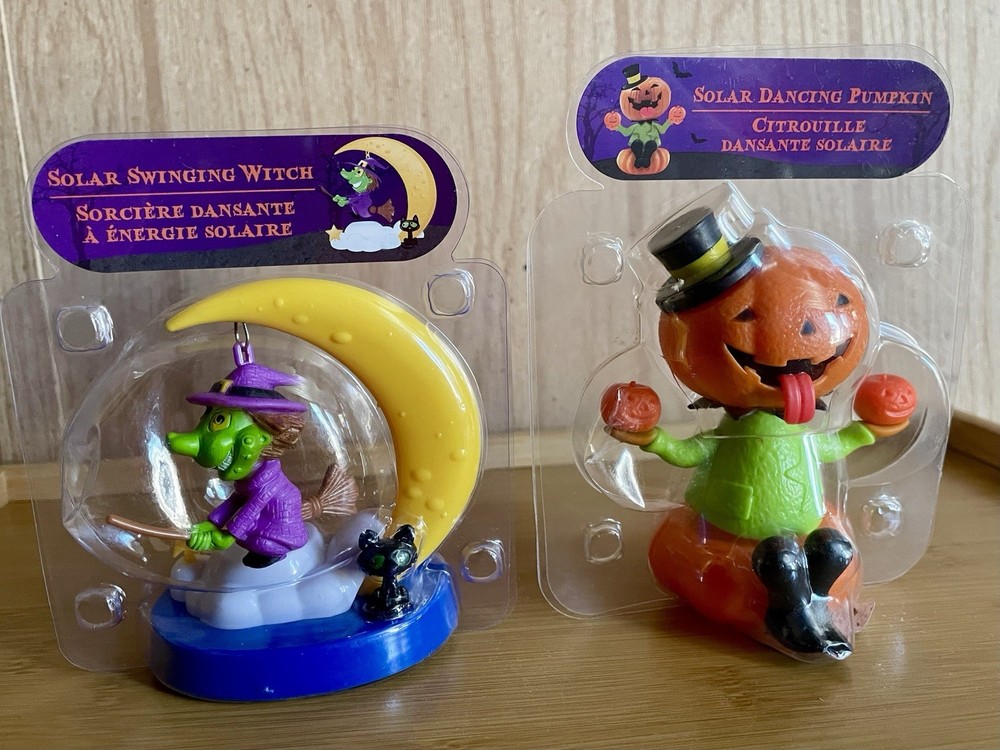Solar Dancing Figurines – Lot of 2 (Swinging Witch & Juggling Pumpkin) NOS