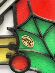 2 Vtg Plastic Stained Glass Christmas Suncatcher Lantern & Dove ~Mouse & Candle