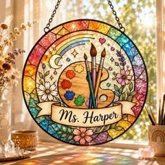 Custom Art Teacher Name Stained Glass Suncatcher Paint Palette Gift