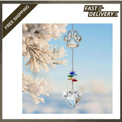 Pet Memorial Crystal Suncatcher for Dogs Cats Rainbow Bridge Heart Shape