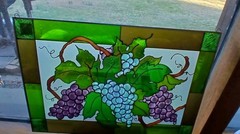 Faux Stained Glass Hand painted Graes Sun Catcher Italian Country 20×14”