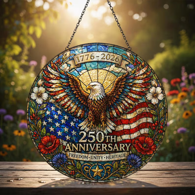 American Eagle USA Stained Glass Suncatcher