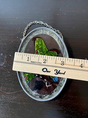 Stained Glass Oval Suncatcher 2 Birds Tree Branches w/chain 5x 3 3/8