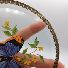 Cottagecore Glass Sun Catcher Butterfly/Flower Transferware Design 6-1/8″