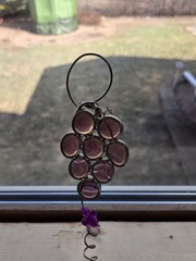 Purple Glass Grape Cluster Suncatcher Metal Wire Flower Accent Handmade Decor