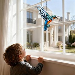 Art Deco Bluebird Window Hanging Suncatcher – Handmade Stained Glass Decoration