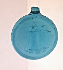 Vintage Blue Glass Suncatcher Lighthouse Nautical Coastal Hanging Decor 3.5″