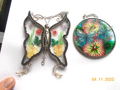 2 Butterfly Suncatchers, 1 Round, 1 Butterfly Shape, Both with Hanger Chains