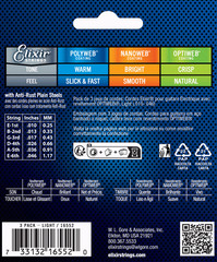 Set of 2 – Elixir 16552 Optiweb Coated Electric Guitar Strings Light 10-46 3-PAC