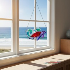 Sea Turtle Stained Glass Window Hanging Ocean Sea Life Sun Catchers Indoor Panel