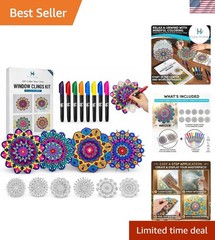 Stained Glass Mandala Art Kit – DIY Window Clings with Markers, 10 Suncatcher…
