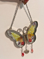 Grandma Butterfly Suncatcher with Pressed Flower Wings and Heart Charm VINTAGE