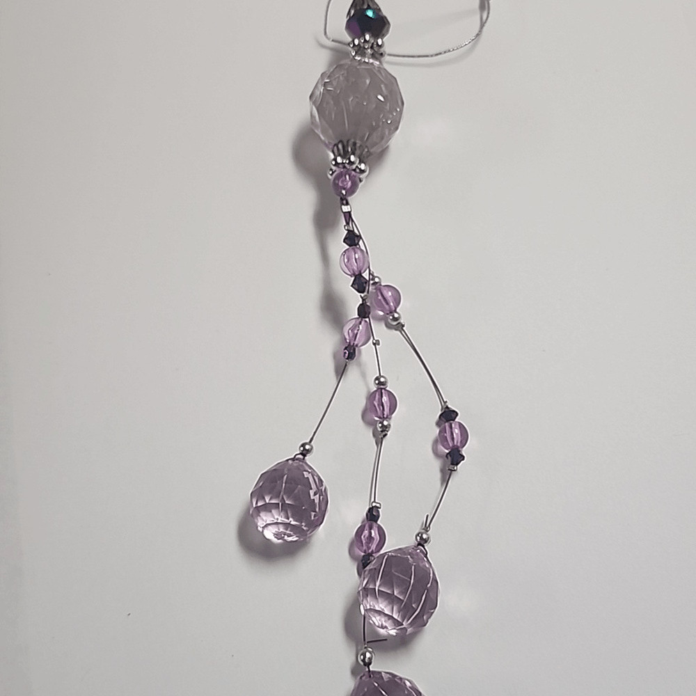 Plastic Sun Catcher Charm Ornament Purple Beaded