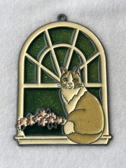 Orange Tabby Cat Windshop stained glass suncatcher 3.5” x 5” Ornament