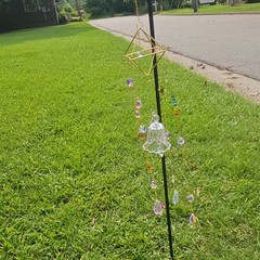 Hanging Glass Bell Suncatcher Mobile, Faceted Crystal Prism Beads, Gold Chain