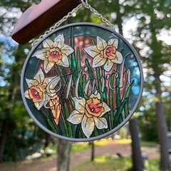 AMIA March Birth Month Daffodil Suncatcher Hand Painted Glass Window Art 6 inch