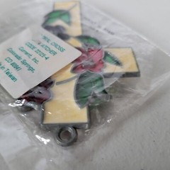 Vintage Floral Cross Stained Glass Suncatcher Flowers Religious New