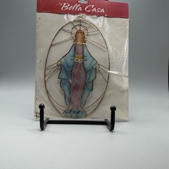 Bella Casa Virgin Mary Suncatcher Religious Stained Glass Blue Purple Gold Oval