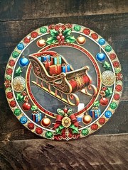Large Santa’s Sleigh Christmas Suncatcher-8in-Acrylic-Stained Glass Look-2D