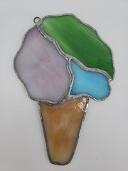 Vintage Ice Cream Cone Stained Glass Suncatcher Window Decor READ DESCRIPTION