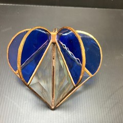 Glass Heart Multi-Sided Stained Clear & Blue Suncatcher Bevel Heart Ornament