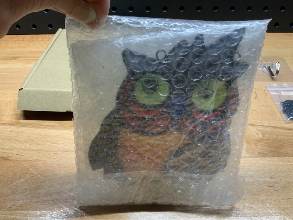 HAOSUM Owl Decor Stained Glass Window Hanging