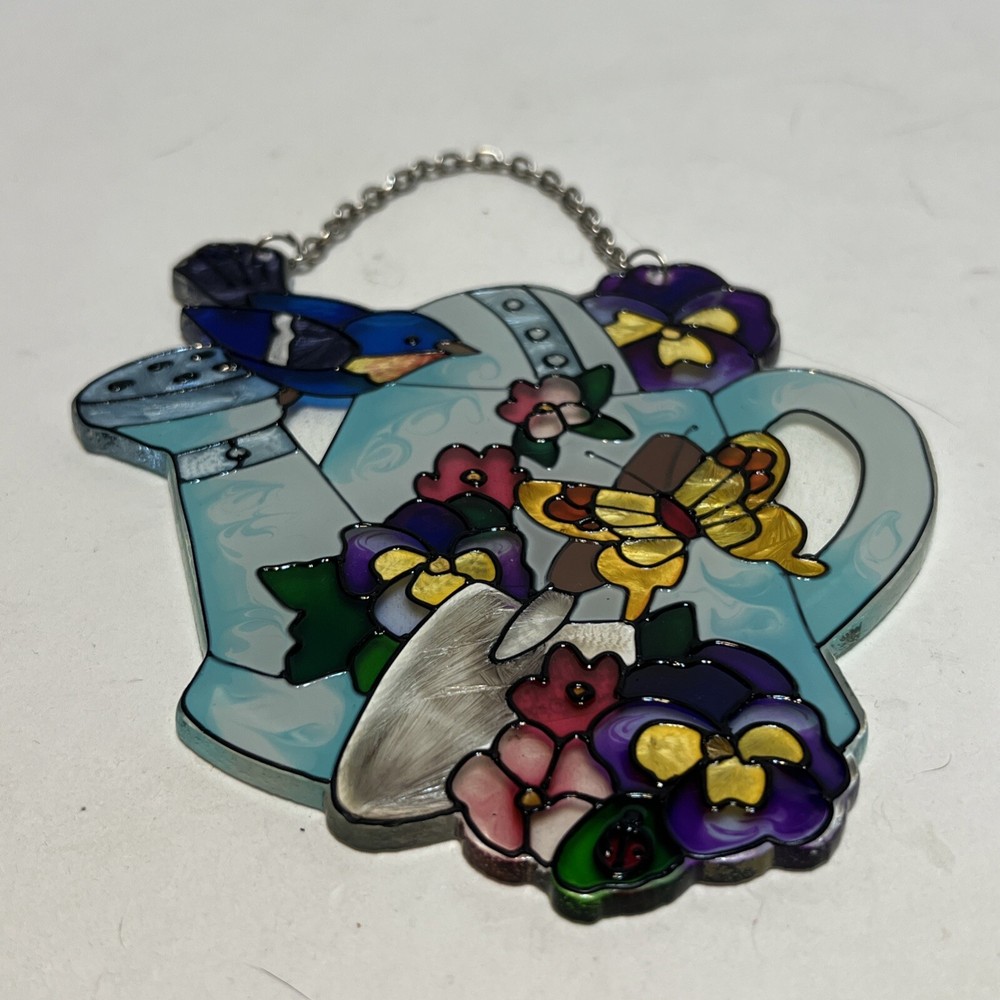 Watering Can – Hand Painted Joan Baker Designs Sun Catcher 2008 Butterfly Flower