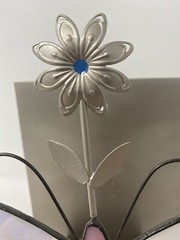 Faux Stained Glass Butterfly Suncatcher Metal Wall Hanging Planter Vintage