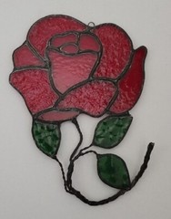 Vintage Red Rose Stained Glass Flower Suncatcher 6 X 4″