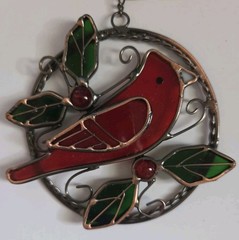 NEW Stained Glass Christmas Holiday Ornament Sun Catcher Cardinal & Candles