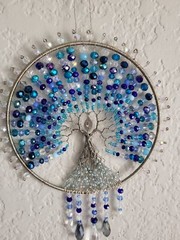 Tree of Life Suncatcher Hanging Decor Blue / White Mix & Silver Wire
