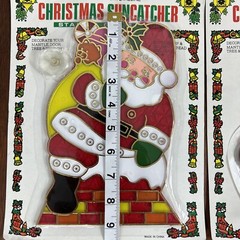 3 Vintage 80s Christmas Sun Catchers Hanging Decoration Santa Snowman Wreath NEW