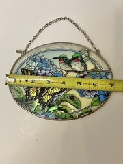 Amia Denver Co Hand Painted Monarch Butterfly Birds Flowers Suncatcher 7”x5”