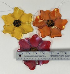 Fused Glass Poppy Flower Suncatcher Hanging Decor 5″ Set of 3 Red Orange Yellow