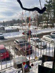 Handmade Driftwood Sun Catcher W/ Glass/Plastic Prisms/Beads Holiday 9×28” Boho