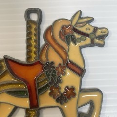 Vintage Stained Glass Metal Carousal Merry Go Round Horse Sun Catcher Set of 2