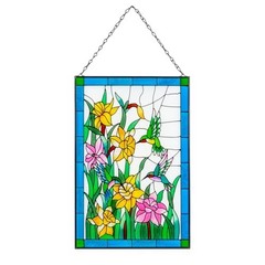 Hummingbird Stained Glass Window Hanging 10×15 Inch Suncatcher for Indoor