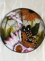 Butterfly Sunflower Stained Glass Trivet Wall Decor 12” Suncatcher Garden Art