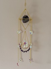 Hanging Suncatcher Mobile Gold Tone Metal Frame Faceted Glass Crystals Stone