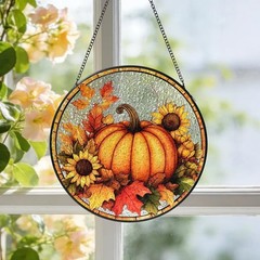 Pumpkin Suncatcher, Sunflower Stained Glass, Maple Leaf Window Hanging