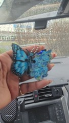 Acrylic Blue Butterfly Faith Cross Car Rear View Mirror Hanging Ornament