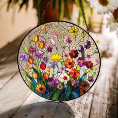 Wildflowers Stained Glass Style Suncatcher, Handmade Botanical Window Decor